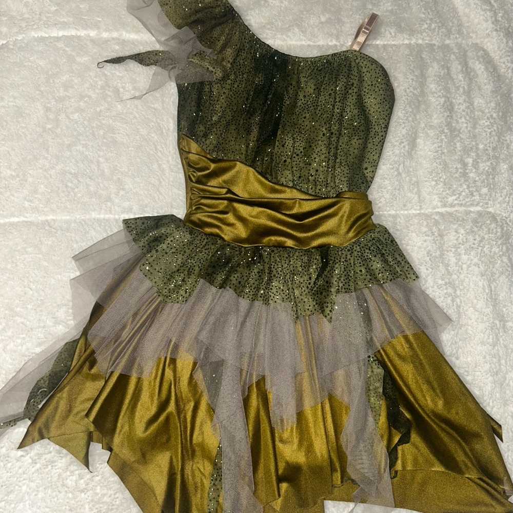 Green and Gold One Shoulder Dress with Ethereal Design
